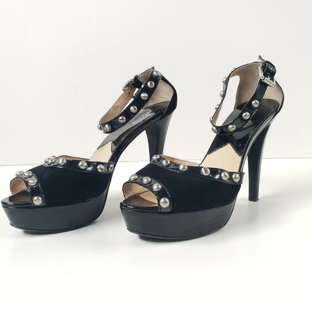 Michael by Michael Kors Black Suede & Patented Leather Platform Heels with Studs